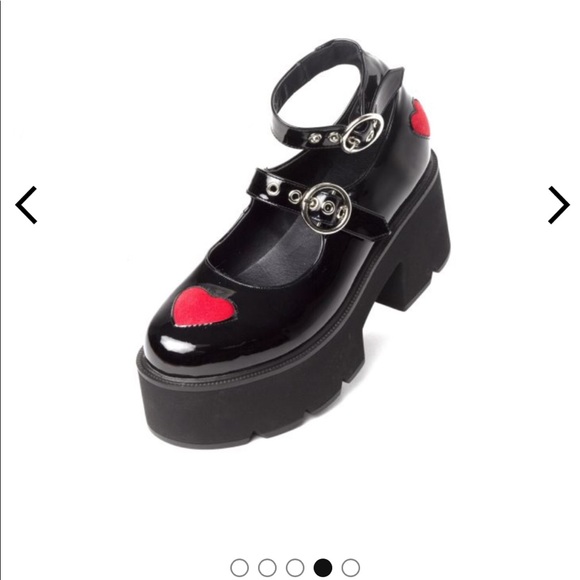 Rosey Love Chunky Platform Dolly Shoes With Hearts, Straps New Size 8 Black Red - Picture 13 of 16